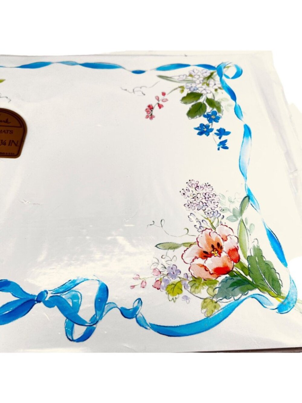 Vtg Hallmark Placemats NOS Plastic Coated Orig Pkg Set of 8 Floral Ribbon USA - Picture 2 of 8